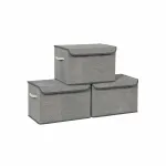 Hoiukastid kaanega 3 tk 38x25x25 cm hall linasev&auml;ljan&auml;gemisega