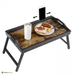Serveerimislaud voodisse 50x30x26 cm must/pruun bambus