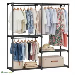 Avatud riidekapp 43 x 138 x 182 cm must 3 riputustoru