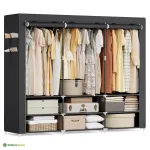 Kangast riidekapp 45 &times; 127 &times; 176 cm must terasraamiga