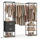 Avatud riidekapp 180 cm pruun-must teras ja MDF
