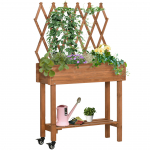Lillekast v&otilde;rega 79x29x130 cm pruun ratastel m&auml;nnipuidust