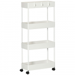 K&ouml;&ouml;giriiul ratastel 40x19x90 cm valge 4 riiulit ja konksud