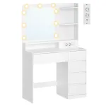 Peegliga meigilaud LED-valgustus pistikupesa ja 5 sahtlit 80 x 40 x 1443 cm valge