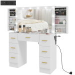 Meigilaud 100 x 40 x 137 cm valge peegel ja LED-tuled