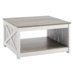 Diivanilaud 80 x 80 cm hall-valge puidust panipaigaga
