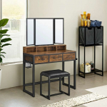 Tualettlaud 90 x 40 x 141 cm pruun-must peegel ja taburet