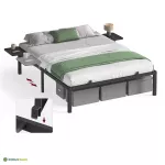 Metallist voodi 160x190 cm must hoiuriiulitega