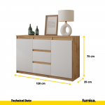 Sahtlitega kummut Mikel 75x120x35 cm Tamm Valge