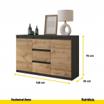 Sahtlitega kummut 120x75x35 cm antratsiit tamm