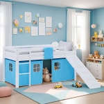 Lastevoodi puidust 90x200 cm Valge Sinine