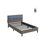 Voodiraam 140 x 190 cm LED tumehall metallraam peatsiga