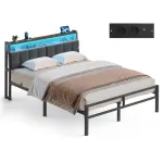 Metallist voodi 140x200 cm mattmust panipaik ja LED