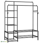 Avatud riidekapp 45&times;116&times;173 cm must terasraam 7 riiulit