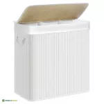 Pesukorv kaanega 150 L valge bambus ja metallraam