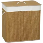 Pesukorv kaanega 3 sektsiooniga 60x40x60 cm pruun bambus