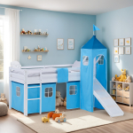 Lastevoodi puidust 90x200 cm Valge Sinine