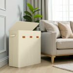 Pesukorv 64 x 33 x 75 cm valge Oxfordi kangas 3 sektsiooni