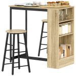 Baarilaud ja toolid tamm-must 91 x 49 x 91 cm riiuliga