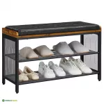 Esikupink riiuliga pruun-must polsterdatud 80 cm