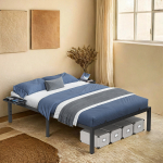 Voodi 200 x 140 x 41,3 cm must metallraam riiulitega
