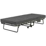 Lahtik&auml;iv voodi 80x190 cm tumehall ratastel ja madratsiga