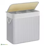Pesukorv kaanega 150 L hall bambus ja metallraamiga