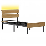 Voodiraam 140x200 cm pruun teras LED ja USB-pordid