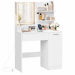 Tualettlaud Kailyn 40 x 80 x 132 cm valge LED-peegliga