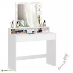 Tualettlaud 100 x 40 x 145 cm valge peegli ja LEDiga