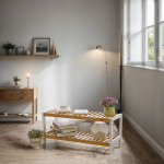 Jalatsiriiul 70 x 33 x 26 cm valge ja looduslik