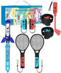 8-&uuml;hes Nintendo Switchi sporditarvikute komplekt: Joy-Coni tennisereketid, golfikepid, jalarihmad ja muud tarvikud [Kasutatud]