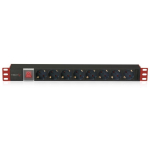 Techly I-CASE STRIP-81UD 100488, 19" PDU, 8x SCHUKO, 16A, 250V, 3m, 1U, must/punane