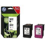 HP 302 X4D37AE, 2 tk, must ja v&auml;rviline, 190/165 lk, originaal, tindiprinter