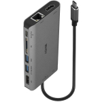 Lindy USB-C/MINI dokk 43323, 1x HDMI, 1x RJ45, 2x USB-C, 2x USB 2.0, 1x Audio-Out, 1x DisplayPort, 1x SD kaardi pesa, 100W PD