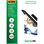 Fellowes | Laminating Pouch | A3 | Glossy | Thickness: 100 micron, Qty Per Pack: 100 pcs; Ideal for notices, craft materials, signage and frequently handled documents; Compatible with all laminator brands