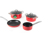 Russell Hobbs Riviera 4-osaline pannide komplekt RH03821, punane/must, alumiinium, 4 tk, sobib k&otilde;ikidele pliitidele, mittenakkuv
