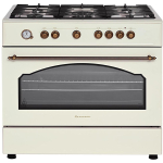 Ravanson Retro KWGE&ndash;90ARC gaasi- ja elektripliit, 900mm, 110l, 5 tsooni, 3000W, konvektsioon, grill, s&ouml;&ouml;givarras, taimer, kreem