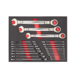 MAX BITE&trade; KOMBINĒTO SPRŪDRATA UZGRIEŽŅU ATSLĒGU KOMPLEKTS AR PUTU IELIKTNI, MAXBITE RATCHETING METRIC COMBINATION SPANNER SET - 22 PCS, 4932493248 MILWAUKEE