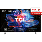 TCL Teler 75V6C 75" 4K Ultra HD, 3840 x 2160, DLED, PPI 2500, 330 cd/m&sup2;, 6.5 ms, DVB-C, DVB-S2, DVB-T2, Wi-Fi, Ethernet LAN