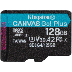 Kingston microSDXC SDCG4/128GBSP 128GB, lugemise kiirus 200MB/s, kirjutamise kiirus 100MB/s, UHS-3, V30, A2, must/t&uuml;rkiis