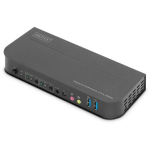 Digitus KVM komutator DS-12850, 4096 x 2160, 2x DisplayPort, 1x HDMI, 4x USB A, 4x audio 3,5mm, 2 seadet