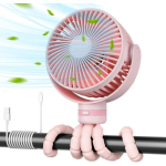 Momcozy PF01 jalutusk&auml;ru ventilaator PF001-PK10BA-A, roosa, 8000mAh, USB-C, LED &ouml;&ouml;tuli, 4 kiirust, 360&deg; p&ouml;&ouml;rlemine