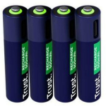 Trust AAA Laetavad Akud 4tk USB-C 500mAh Sinine, toitekaabel