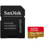 microSDXC Extreme m&auml;lukaart 64GB seikluskaameratele ja droonidele koos SD adapteriga kuni 170MB/s A2 Class 10 V30 UHS-I U3 SDSQXAH-064G-GN6AA SanDisk