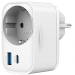 Gembird laadija TA-ACPDQC20-01-W 20W, 2 porti, Type-C 20W PD, Type-A 18W QC 3.0, AC pesa 16A, valge