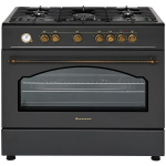 Ravanson Retro KWGE&ndash;90AR gaasi- ja elektripliit, 900mm, 110l, 5 tsooni, 3000W, konvektsioon, grill, rotisserie, taimer, must