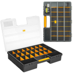 Keltin plastmassist hoiukarp K00632, 26 sektsiooni, 24 sektsiooni 5 &times; 7.5 cm, 2 sektsiooni 7 &times; 14 cm, l&auml;bipaistev kaas