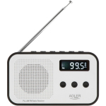 Adler Digitaalne raadio PLL AM/FM AD 1907, 40 eelnevalt seadistatud jaama, Laetav 600 mAh, LCD ekraan, Valge/Must