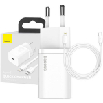 Baseus Super Si Kiire Laadija 1C 20W TZCCSUP-B02, AC 100-240V, 1m, USB-C Lightning, 20W Max, PVC